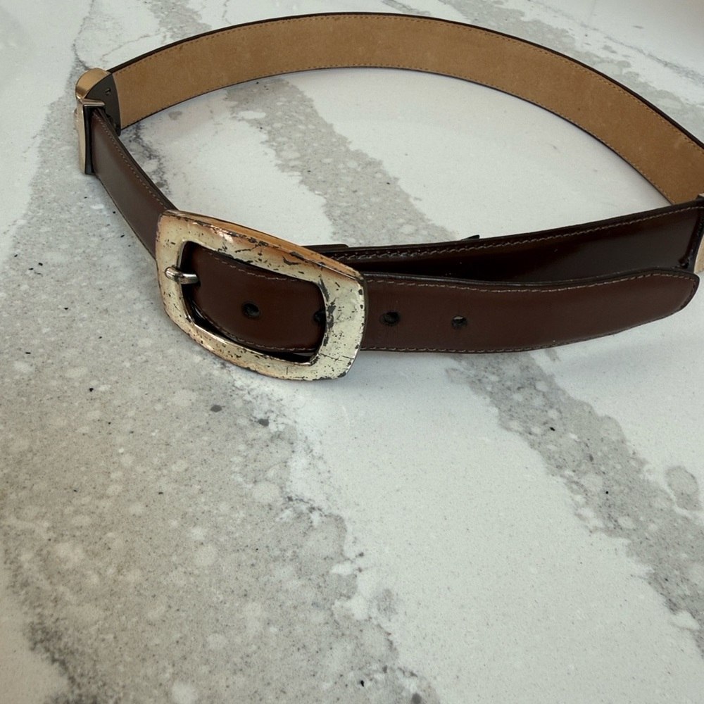 Brighton Brown Leather Women's Belt with Black Logo Tag